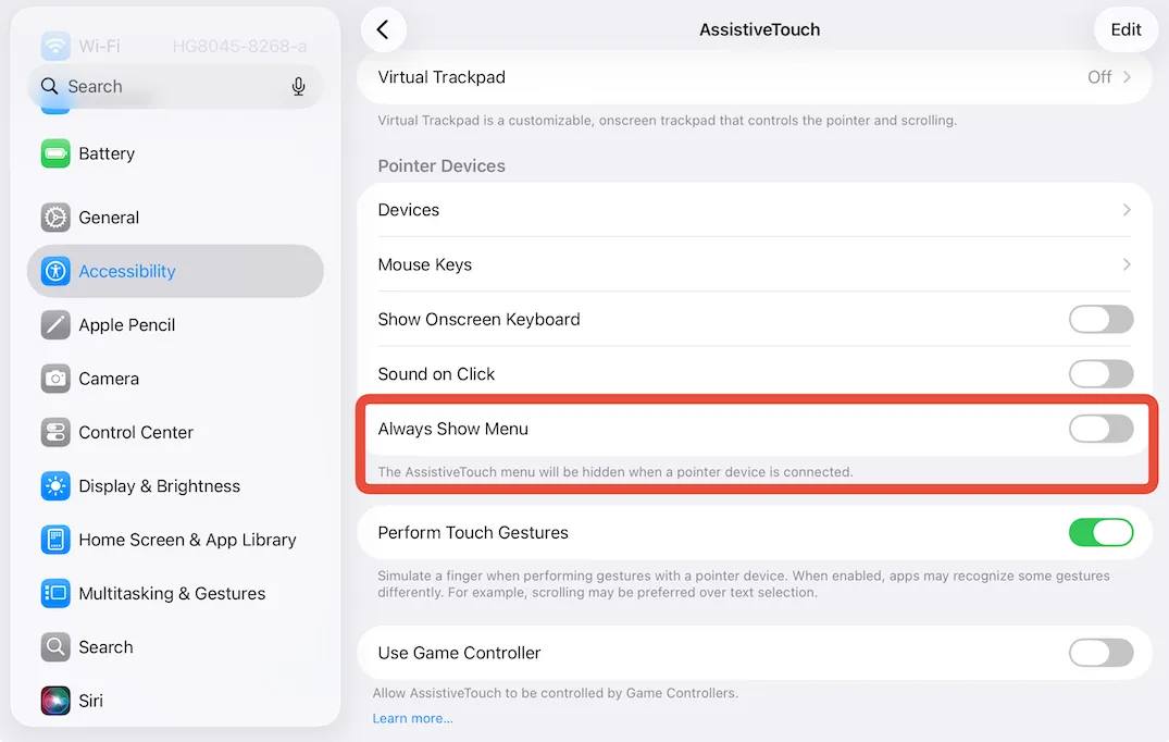 AssistiveTouch settings screen